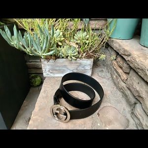 SOLD Authentic Gucci black leather belt with silver buckle size 36